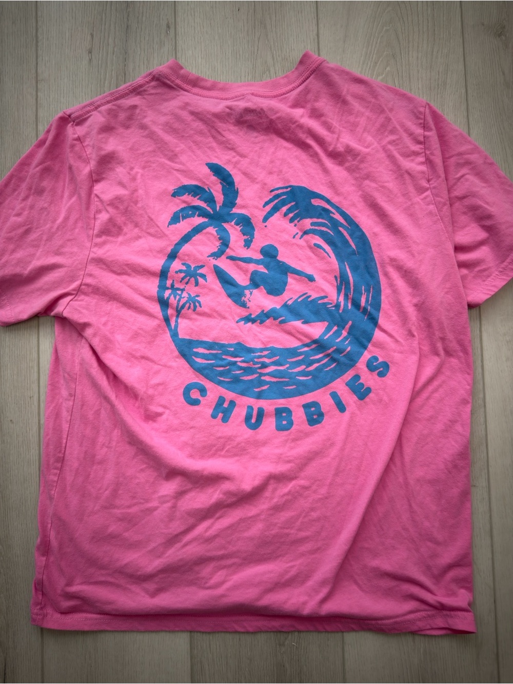 chubbies Pink T-Shirt with Blue Surf Logo